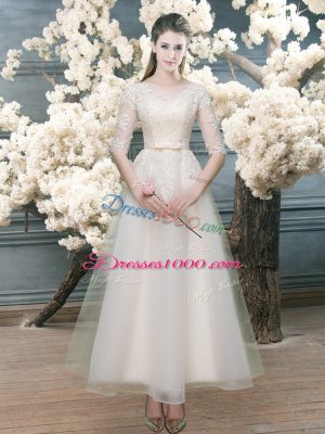 Organza Half Sleeves Prom Gown and Lace