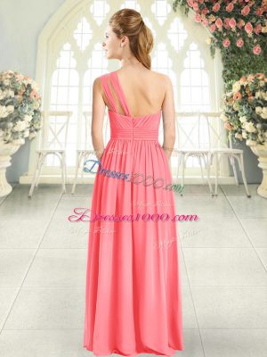 Suitable Watermelon Red Prom Gown Prom and Party with Ruching One Shoulder Sleeveless Zipper