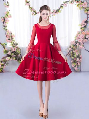 Ruching Wedding Guest Dresses Red Zipper 3 4 Length Sleeve Knee Length