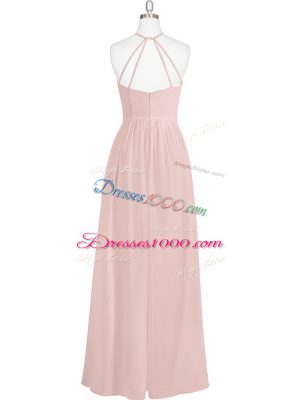 Baby Pink Sleeveless Chiffon Zipper Prom Evening Gown for Prom and Party