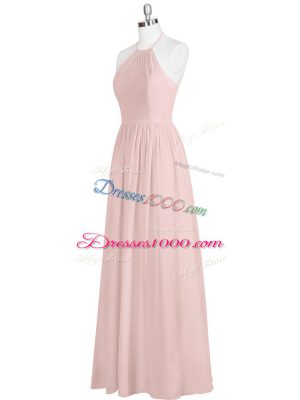 Baby Pink Sleeveless Chiffon Zipper Prom Evening Gown for Prom and Party