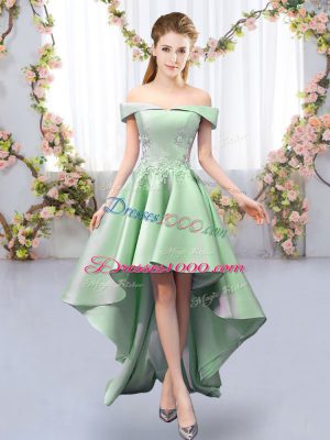 Nice Off The Shoulder Sleeveless Satin Court Dresses for Sweet 16 Appliques Lace Up