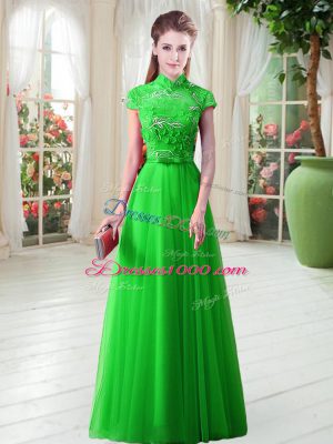 Floor Length Lace Up Evening Dress for Prom with Appliques