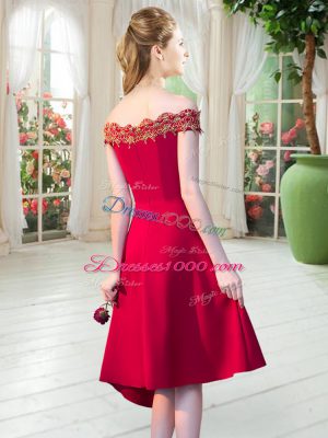 Cute Off The Shoulder Sleeveless Dress for Prom Asymmetrical Appliques Royal Blue Satin