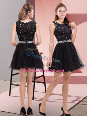 Mini Length Zipper Prom Evening Gown Black for Prom and Party with Beading