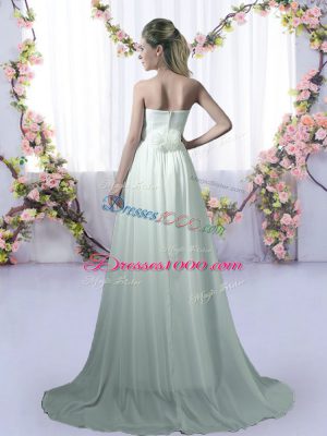 Decent Strapless Sleeveless Chiffon Damas Dress Beading Brush Train