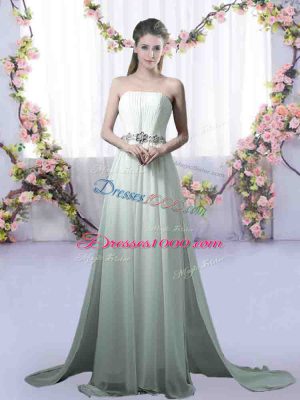 Decent Strapless Sleeveless Chiffon Damas Dress Beading Brush Train