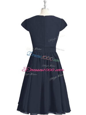 Cap Sleeves Belt Zipper Prom Evening Gown