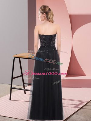 Noble Black Lace Up Sweetheart Sequins Prom Dresses Tulle Sleeveless