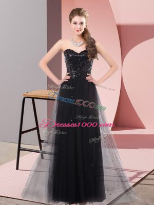 Noble Black Lace Up Sweetheart Sequins Prom Dresses Tulle Sleeveless