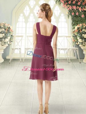 Ruching Prom Party Dress Burgundy Zipper Sleeveless Knee Length