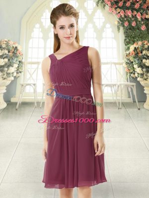 Ruching Prom Party Dress Burgundy Zipper Sleeveless Knee Length