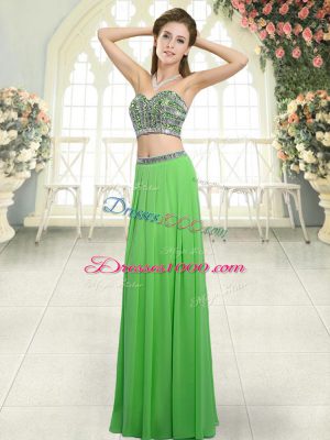 Pretty Green Sleeveless Beading Floor Length Homecoming Dress