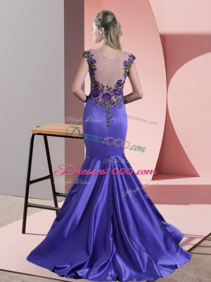 Great Scoop Sleeveless Satin Evening Dress Appliques Sweep Train Side Zipper