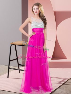 On Sale Floor Length Fuchsia Prom Dresses Chiffon Sleeveless Sequins