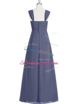 Blue A-line Ruching Prom Gown Zipper Chiffon Sleeveless Floor Length