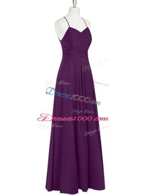 Eggplant Purple Zipper Prom Evening Gown Ruching Sleeveless Floor Length