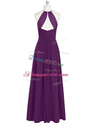 Eggplant Purple Zipper Prom Evening Gown Ruching Sleeveless Floor Length