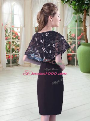 New Style Black Half Sleeves Satin Lace Up Prom Gown for Prom and Party and Military Ball