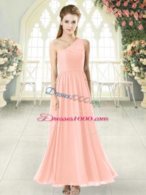 Gorgeous Ankle Length Side Zipper Party Dress Pink for Prom and Party with Lace