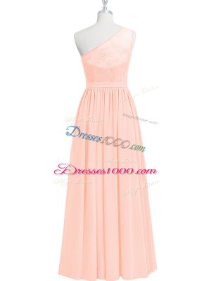 Gorgeous Ankle Length Side Zipper Party Dress Pink for Prom and Party with Lace