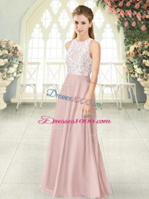 Pink Empire Scoop Sleeveless Chiffon Floor Length Zipper Lace Teens Party Dress