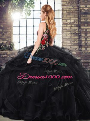 Black Zipper Sweet 16 Quinceanera Dress Sleeveless Embroidery and Ruffles