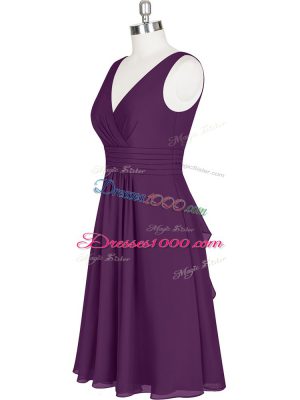 Knee Length A-line Sleeveless Purple Evening Dress Zipper