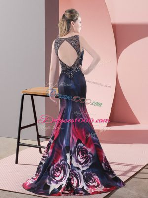 Affordable Sleeveless Sweep Train Beading Backless Prom Dress