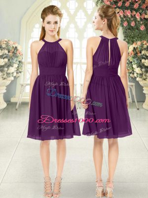 Eye-catching Ruching Prom Dress Purple Zipper Sleeveless Knee Length