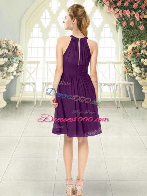 Eye-catching Ruching Prom Dress Purple Zipper Sleeveless Knee Length