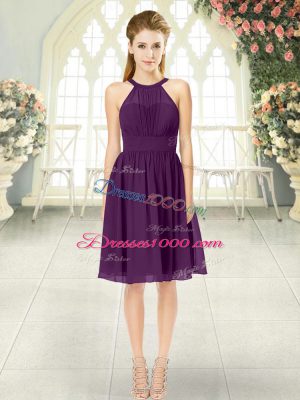 Eye-catching Ruching Prom Dress Purple Zipper Sleeveless Knee Length