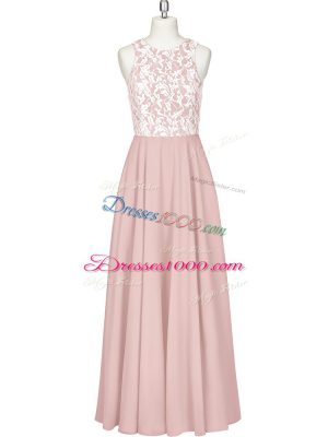 Pink Scoop Neckline Lace and Appliques Evening Dress Sleeveless Zipper
