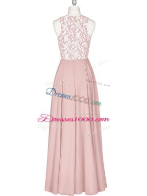 Pink Scoop Neckline Lace and Appliques Evening Dress Sleeveless Zipper