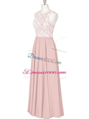 Pink Scoop Neckline Lace and Appliques Evening Dress Sleeveless Zipper