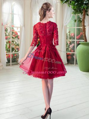 Low Price Fuchsia Scalloped Zipper Lace Half Sleeves