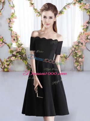 Great Black Short Sleeves Ruching Knee Length Court Dresses for Sweet 16