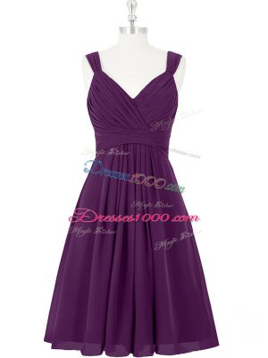 Chic Purple Zipper Straps Ruching Homecoming Dress Chiffon Sleeveless