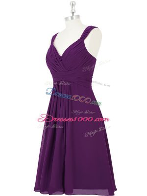 Chic Purple Zipper Straps Ruching Homecoming Dress Chiffon Sleeveless