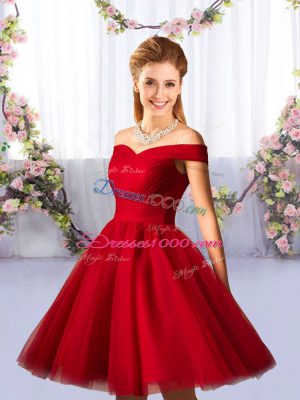 Smart Red Lace Up Off The Shoulder Ruching Quinceanera Court of Honor Dress Tulle Sleeveless