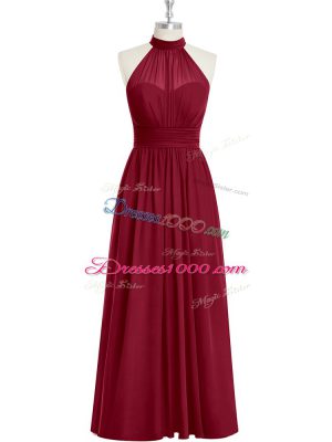 Superior Ruching Prom Gown Burgundy Side Zipper Sleeveless Floor Length