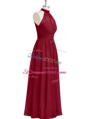 Superior Ruching Prom Gown Burgundy Side Zipper Sleeveless Floor Length