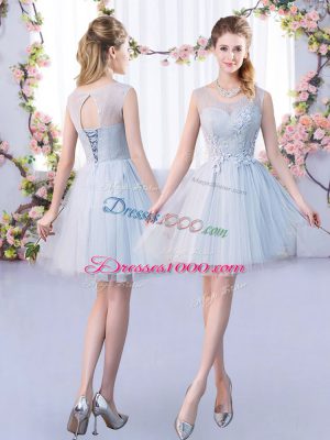 Grey 3 4 Length Sleeve Tulle Lace Up Dama Dress for Quinceanera for Prom and Party