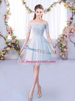 Grey 3 4 Length Sleeve Tulle Lace Up Dama Dress for Quinceanera for Prom and Party
