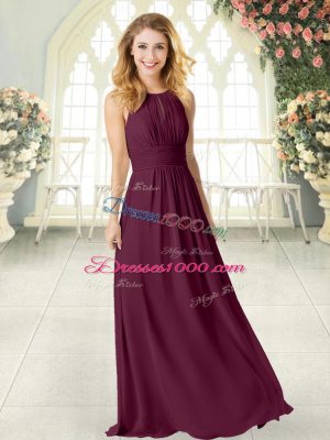 Fashion Floor Length Burgundy Prom Dresses Chiffon Sleeveless Ruching