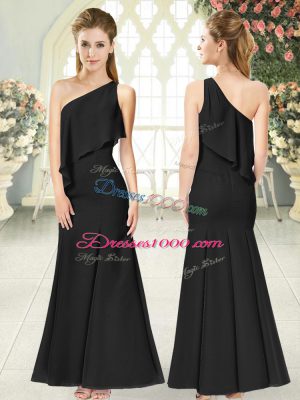 Black Sleeveless Ruching Ankle Length Juniors Evening Dress