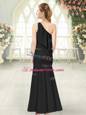 Black Sleeveless Ruching Ankle Length Juniors Evening Dress