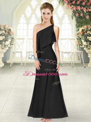 Black Sleeveless Ruching Ankle Length Juniors Evening Dress