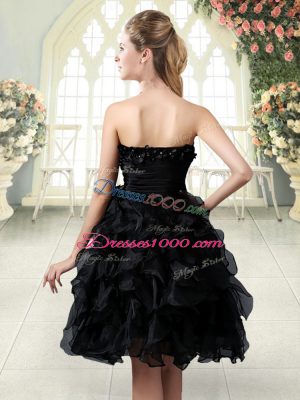 Cheap Sleeveless Organza Mini Length Side Zipper Evening Dress in Black with Beading and Appliques and Ruffles