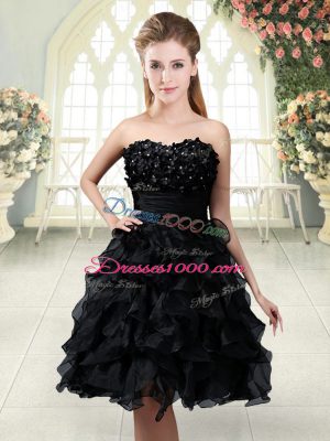 Cheap Sleeveless Organza Mini Length Side Zipper Evening Dress in Black with Beading and Appliques and Ruffles